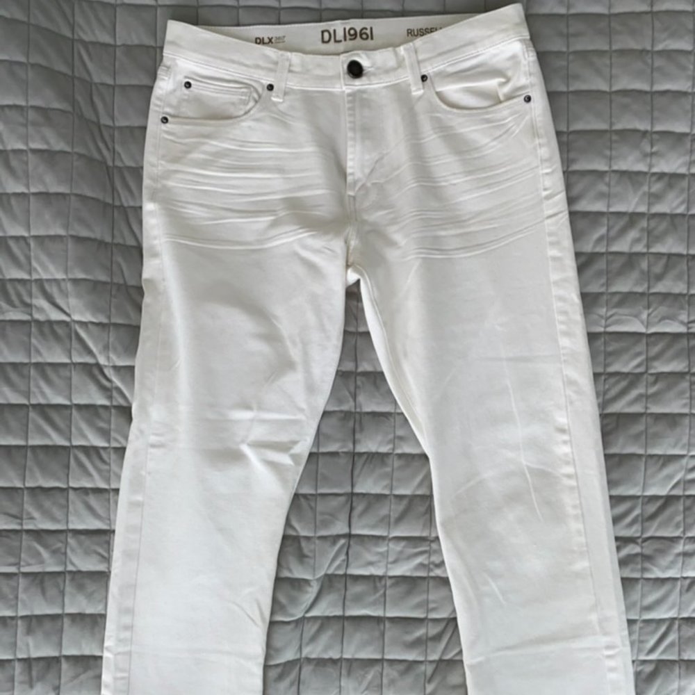 DL1961 Jeans Mens 32 x 28.5 White Denim Russell Slim Straight Chalk Men 32